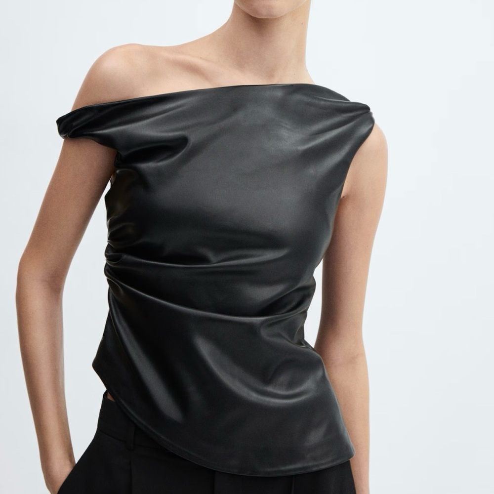NWT Mango Faux Leather Off-Shoulder Top